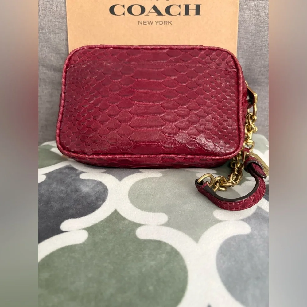 Coach Red Embossed Leather Wristlet - Picture 4 of 9